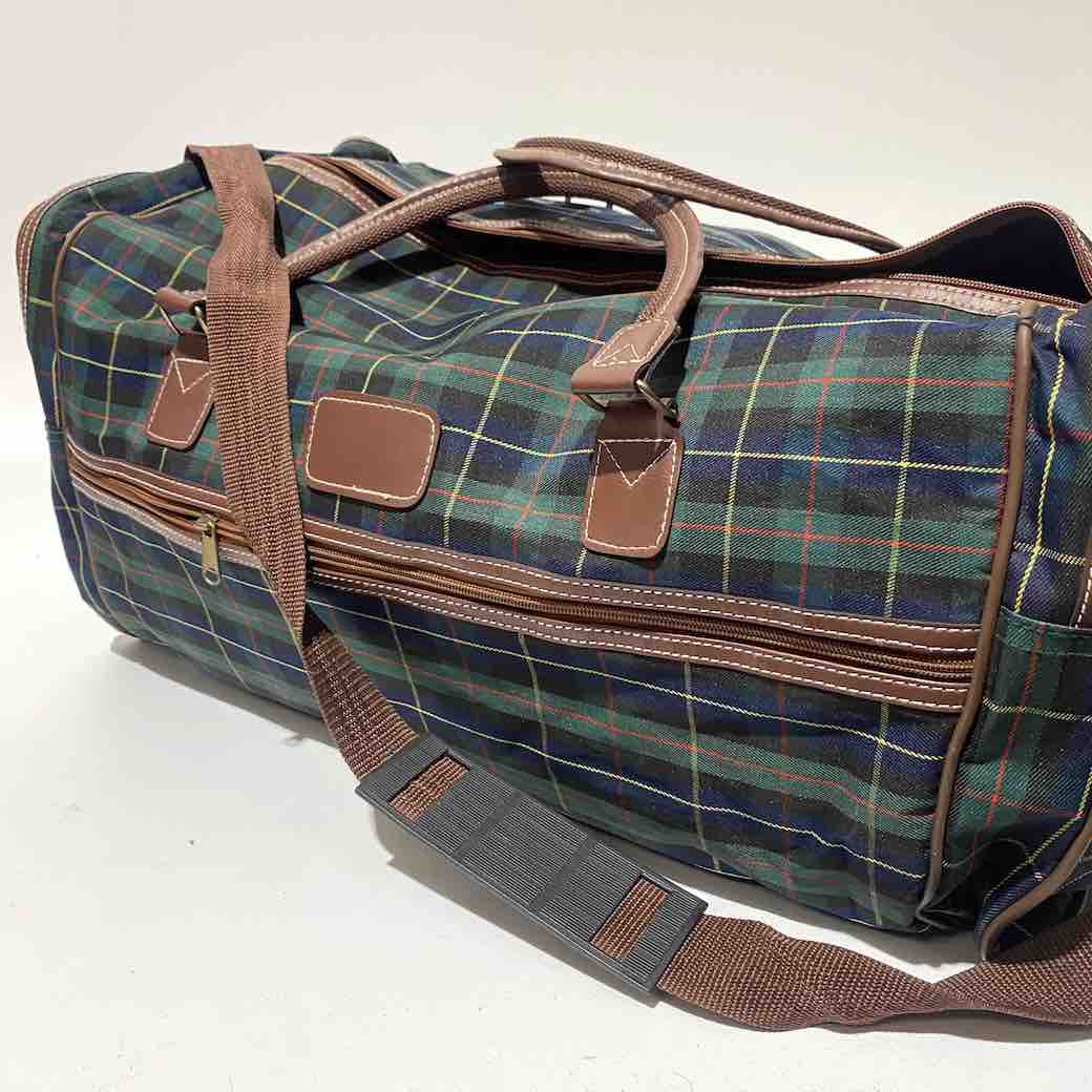 BAG, Overnight Travel - Green Tartan leather Detail